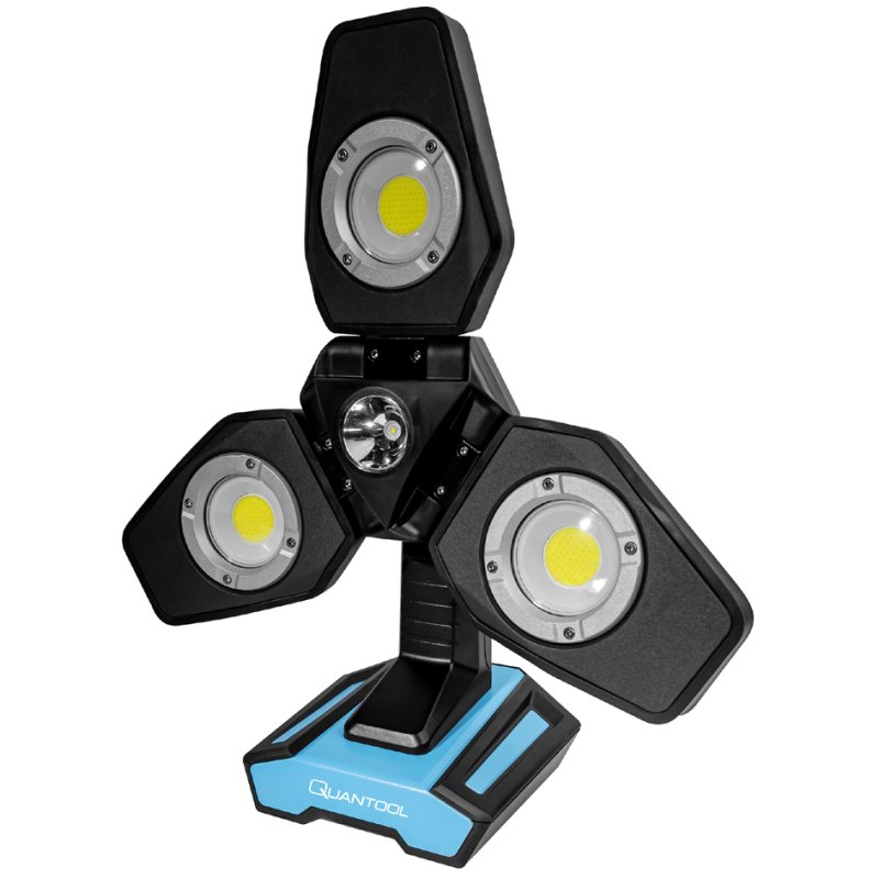 QUANTOOL Projecteur de travail LED rechargeable 3 ailes, 500-3500 lumens, noir/bleu